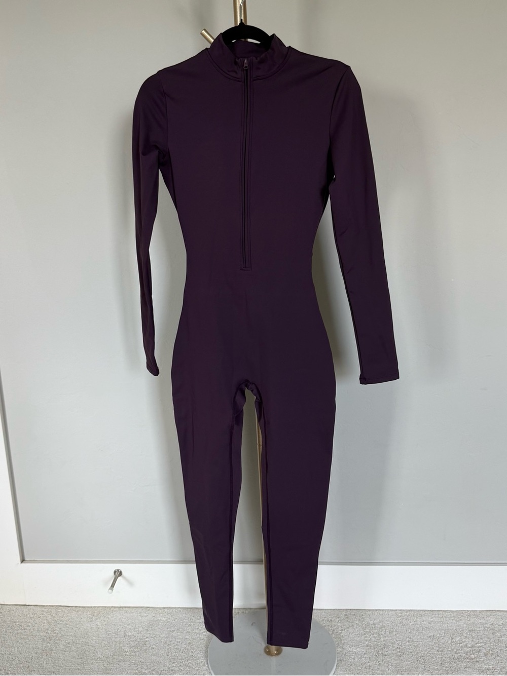 Long Sleeve Zip-Up Jumpsuit in Deep Plum